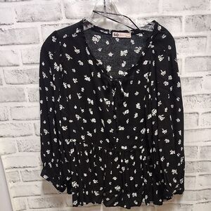 SO Black Tie Front 3/4 Sleeve Blouse